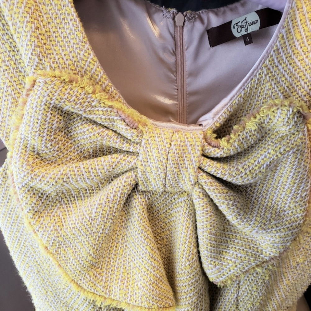 Eva Franco Chartreuse Tweed Bow Dress - Anthropologie Vintage Retro Pin-Up - Picture 5 of 7